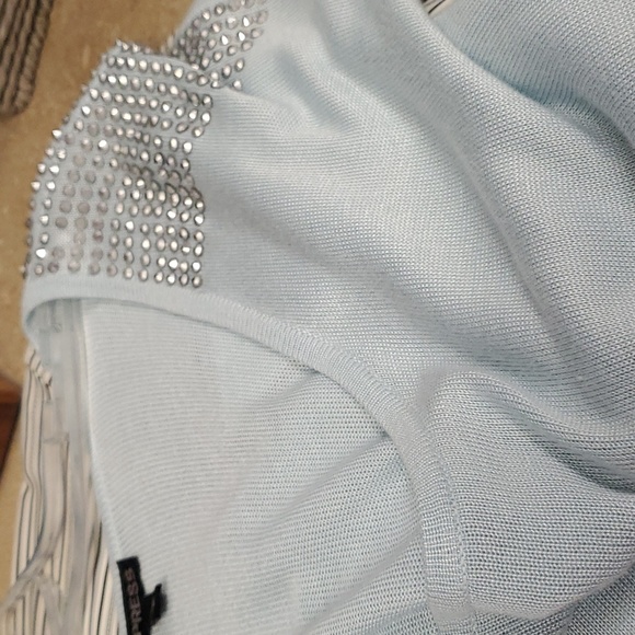 LIKE NEW! Express pastel blue with rhinestone detail light rayon knit sweater. - Picture 7 of 7